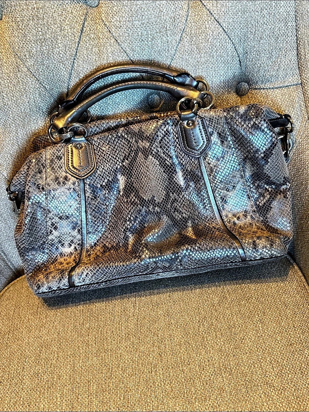 Coach Snakeskin Print Satchel in Gray & Black